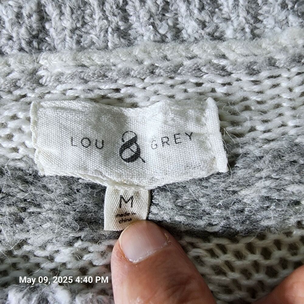 Lou & Grey Women's Medium Gray Striped Sweater Cotton Wool Blend Long Sleeves - Picture 4 of 9